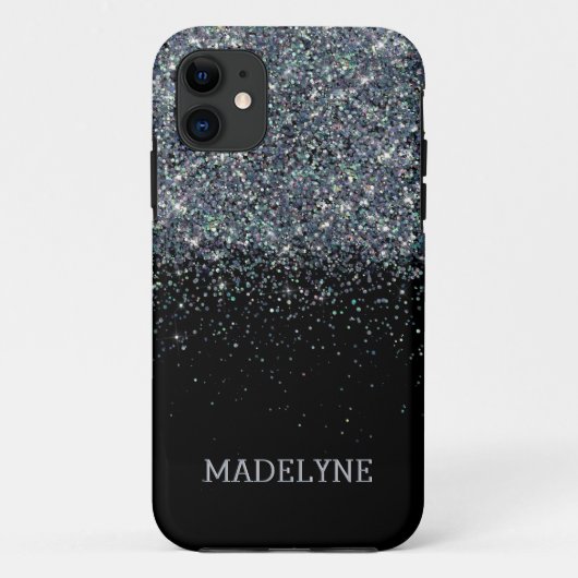 Black Glitzer Sparkle Girly Personalisierter Name Case-Mate iPhone Hülle (Rückseite)