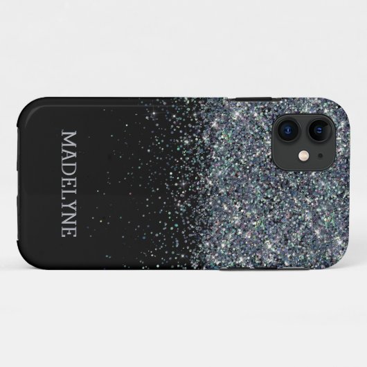 Black Glitzer Sparkle Girly Personalisierter Name Case-Mate iPhone Hülle (Rückseite (Horizontal))
