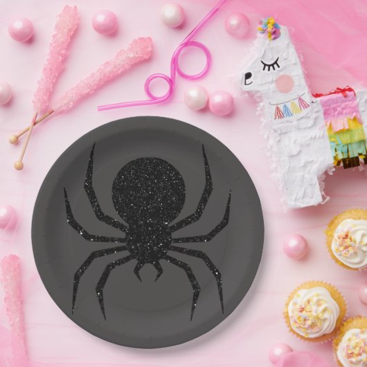 Black Glitzer Spider Halloween Pappteller (Party)