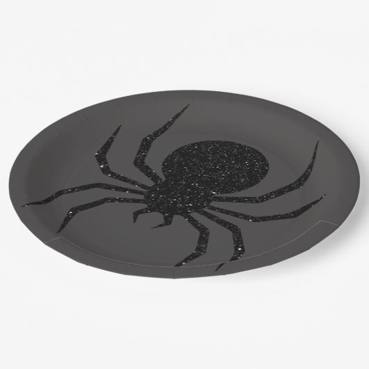 Black Glitzer Spider Halloween Pappteller (Schrägansicht)