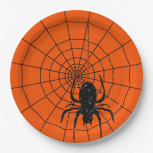 Black Glitzer Spiderweb Halloween Pappteller