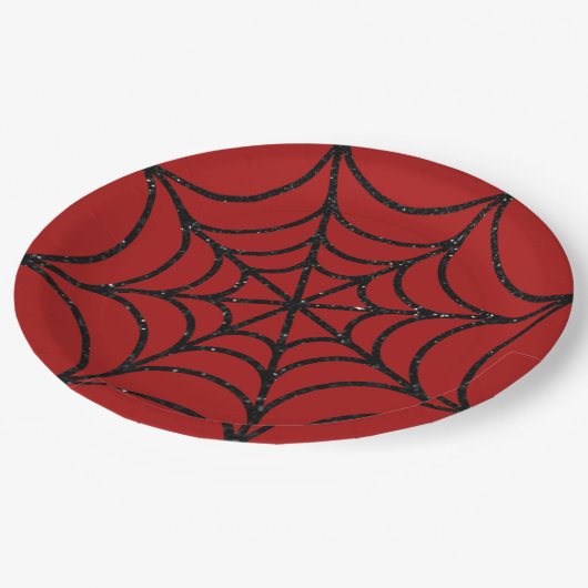 Black Glitzer Spiderweb Pappteller (Schrägansicht)