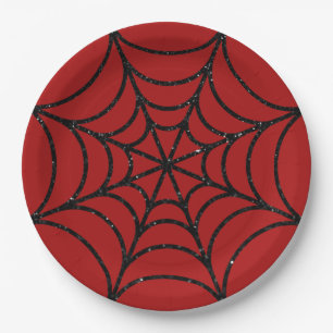 Black Glitzer Spiderweb Pappteller