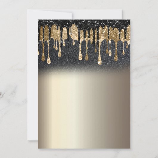 Black Glitzer Tropfen Black Dress Gold 100. Einladung (Rückseite)