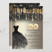 Black Glitzer Tropfen Black Dress Gold 100. Einladung (Vorne/Hinten)