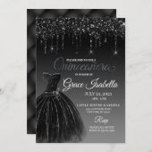 Black Glitzer Tropfen Quinceanera Geburtstag Einladung (Vorne/Hinten)