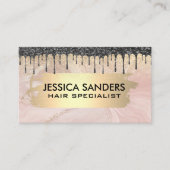 Black Glitzer Tropfen | Rosa Marmormetall Visitenkarte (Vorderseite)