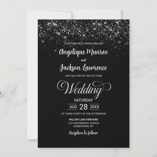 Black Glitzer Wedding Einladung (Vorderseite)
