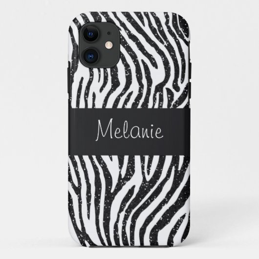 Black Glitzer Zebra Monogram iPhone Case-Mate iPhone Hülle (Rückseite)