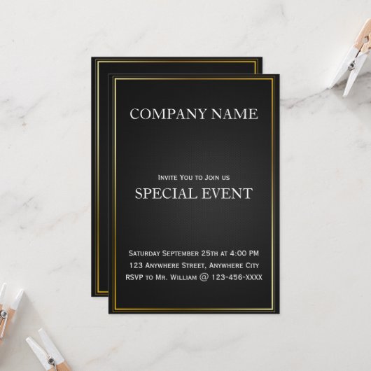 Black Gloden Frame Corporate Party Einladung Card (Vorderseite/Rückseite Beispiel)