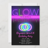 Black Glow Party Neon Lights Geburtstagsparty Einladung (Vorderseite)
