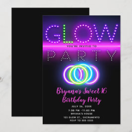 Black Glow Party Neon Lights Geburtstagsparty Einladung