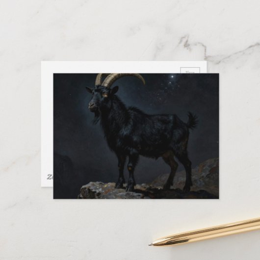 Black Goat at Night Postkarte (Vorderseite/Rückseite Beispiel)