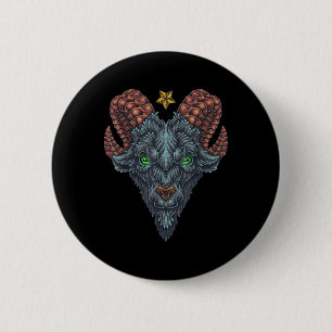 Black Goat Phillip Head Star Hand Drawing Old Scho Button