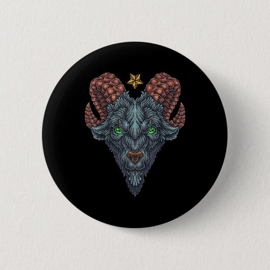 Black Goat Phillip Head Star Hand Drawing Old Scho Button (Vorderseite)