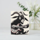 Black Goat Playing Gitarre Happy Oaster Postkarte (Stehend Vorderseite)
