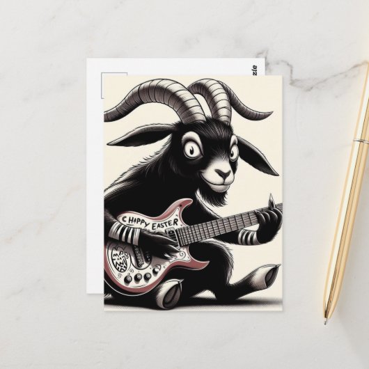 Black Goat Playing Gitarre Happy Oaster Postkarte (Vorderseite/Rückseite Beispiel)