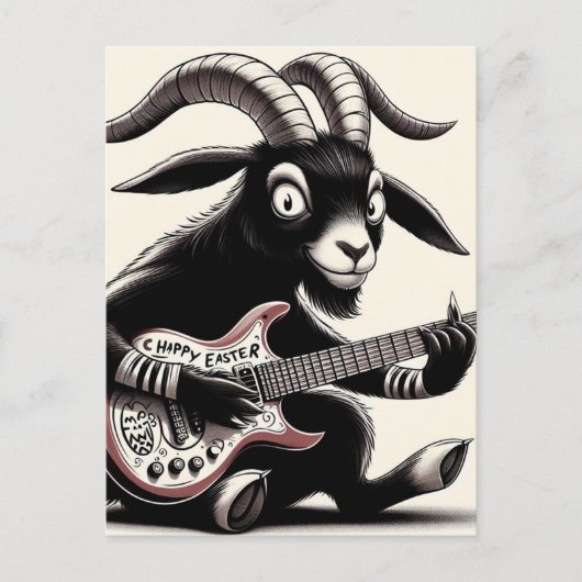Black Goat Playing Gitarre Happy Oaster Postkarte (Vorderseite)