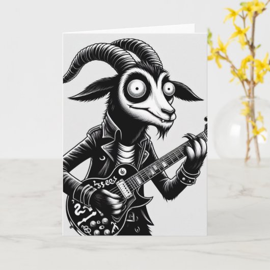 Black Goat Playing Gitarre Schwarz-Weiß Karte (Gelbe Blume)