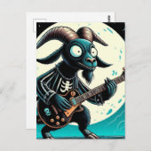 Black Goat Playing Gitarre Vollmond Postkarte (Vorne/Hinten)