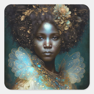 Black Goddess Fantasy Art Quadratischer Aufkleber