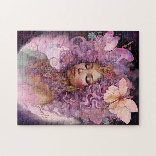 Black Goddess Pink Lila Fantasy Art Puzzle (Horizontal)