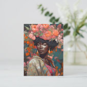Black Goddess Queen Blume Fantasy Art Postkarte (Stehend Vorderseite)