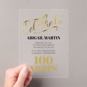 Black Gold 100. Geburtstag Clear Acrylic Acryleinladungen (Insitu (Handheld))