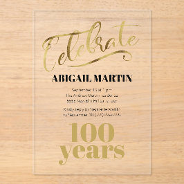 Black Gold 100. Geburtstag Clear Acrylic Acryleinladungen