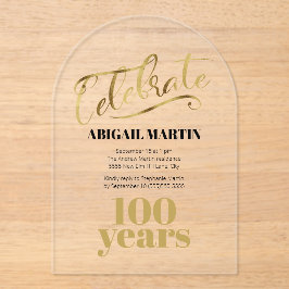 Black Gold 100. Geburtstag Clear Acrylic Arch Acryleinladungen