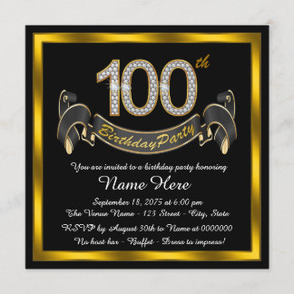 Black Gold 100. Geburtstagsparty Einladung