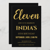 Black & Gold 11. Geburtstag Einladung (Vorne/Hinten)