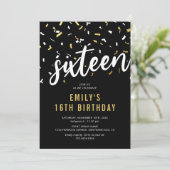 Black & Gold 16. Geburtstag 16 . Geburtstag Einladung (Stehend Vorderseite)