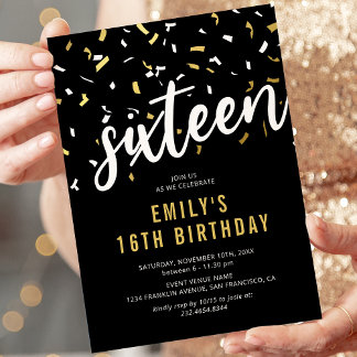 Black & Gold 16. Geburtstag 16 . Geburtstag Einladung
