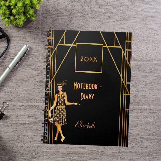 Black Gold 1920’s Art Deco Retro Diary Notizblock