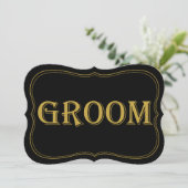 Black & Gold 1920er Gatsby Wedding Groom Sign Einladung (Stehend Vorderseite)