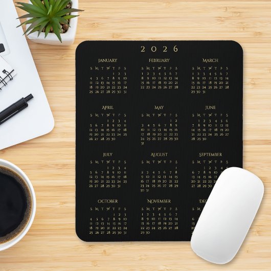 Black Gold 2026 Full Year Calendar Home Office Mousepad