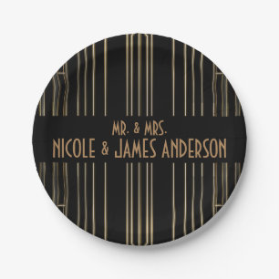 Black & Gold 20's Art Deco Gatsby Custom Wedding Pappteller