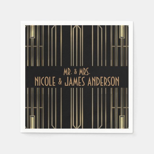 Black & Gold 20's Art Deco Gatsby Custom Wedding Serviette (Vorderseite)