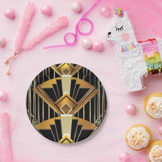 Black & Gold 20's Art Deco Gatsby Glam Wedding Pappteller (Party)
