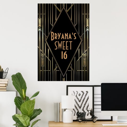 Black Gold 20's Art Deco Gatsby Willkommensbanner Poster (Heimbüro)