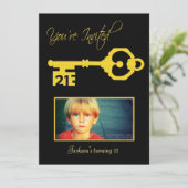 Black & Gold 21. Geburtstag Party Einladung (Stehend Vorderseite)