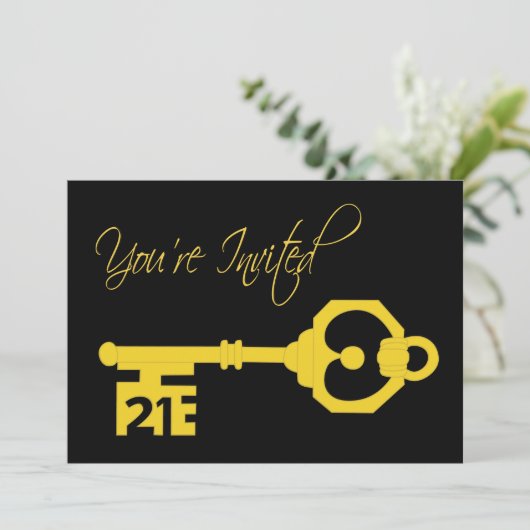 Black & Gold 21. Geburtstag Party Einladung (Stehend Vorderseite)