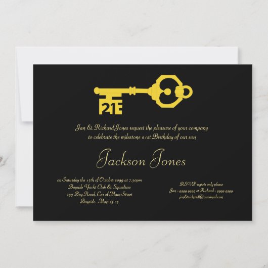 Black & Gold 21. Geburtstag Party Einladung (Rückseite)