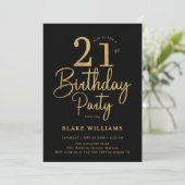 Black Gold 21st Birthday Einladung (Stehend Vorderseite)