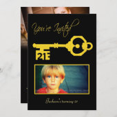 Black & Gold 21st Birthday Party Key Invitation Einladung (Vorne/Hinten)
