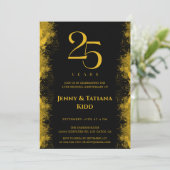 Black & Gold 25. Hochzeitstag Einladung (Stehend Vorderseite)