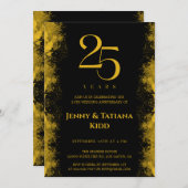 Black & Gold 25. Hochzeitstag Einladung (Vorne/Hinten)