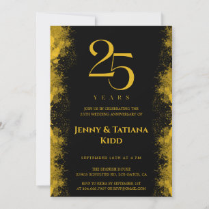 Black & Gold 25. Hochzeitstag Einladung