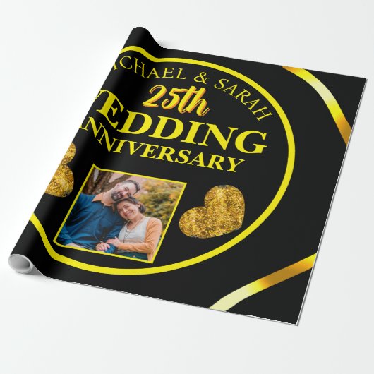 Black Gold 25. Hochzeitstag Geschenke Paare Geschenkpapier (Ungerollt)